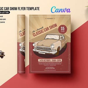 Old Classic Car Show Flyer Template | MS Word, Photoshop and Canva Template, Instant Download