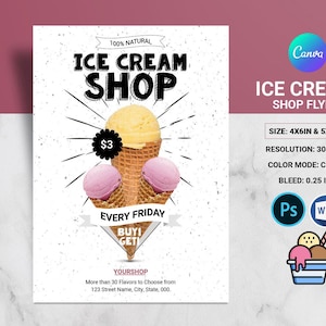 Ice Cream Shop Flyer Template | Promotional Flyer For Ice Cream Shop  | MS Word and Photoshop  Template | Instant download V01