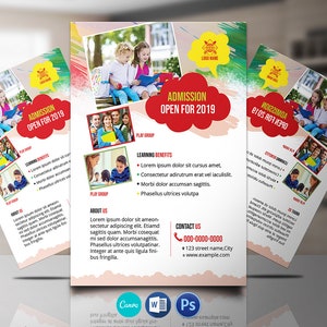 School Admission Flyer Template  | Ms Word , Photoshop and Canva Template | Instant Download V01