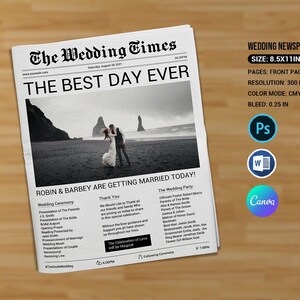 Wedding Newspaper Program Template | Canva, Ms Word and Photoshop Template | Instant Download