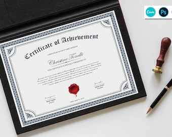 Anpassbare Urkundenvorlage: Elegant Achievement Award (Canva, Word, Photoshop) (Instant Download)