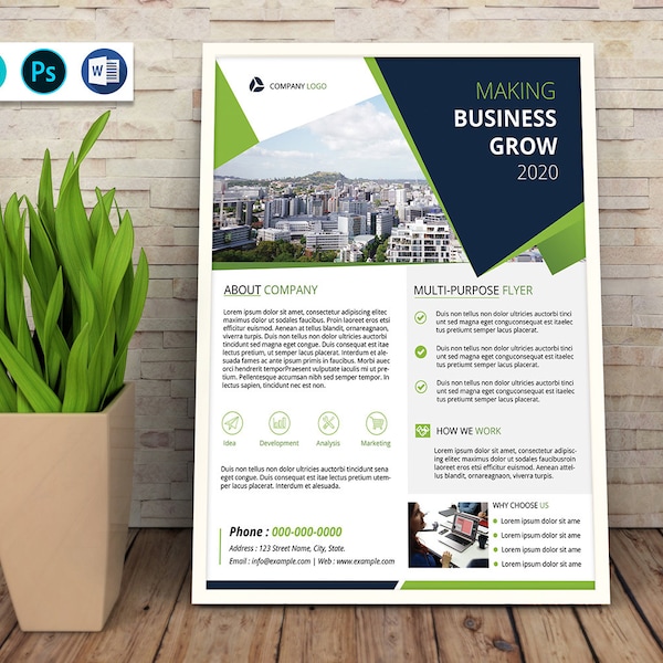 Printable Business Flyer | Corporate Flyer Template |  MS Word, Photoshop and Canva Template, Instant Download - V04