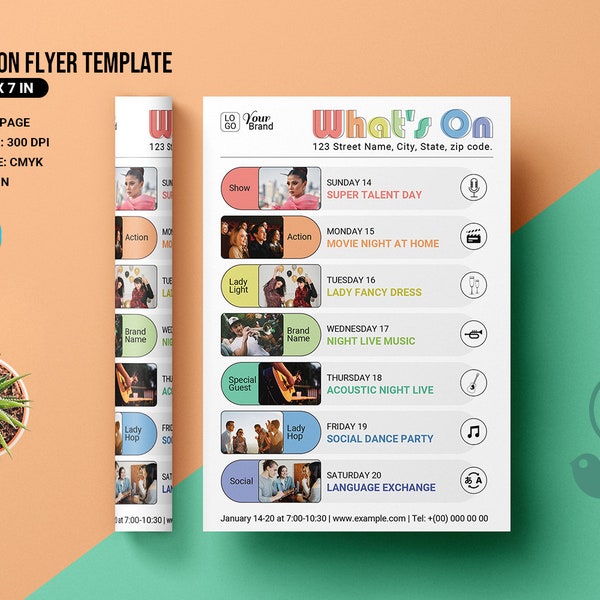 What's On  Flyer,  Event Schedule Flyer, Upcoming Events Flyer Template | Photoshop & Ms Word template | Instant download