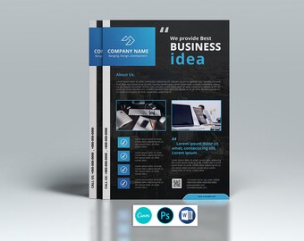 Corporate Business Flyer Template: Canva, MS Word, Photoshop (Instant Download)