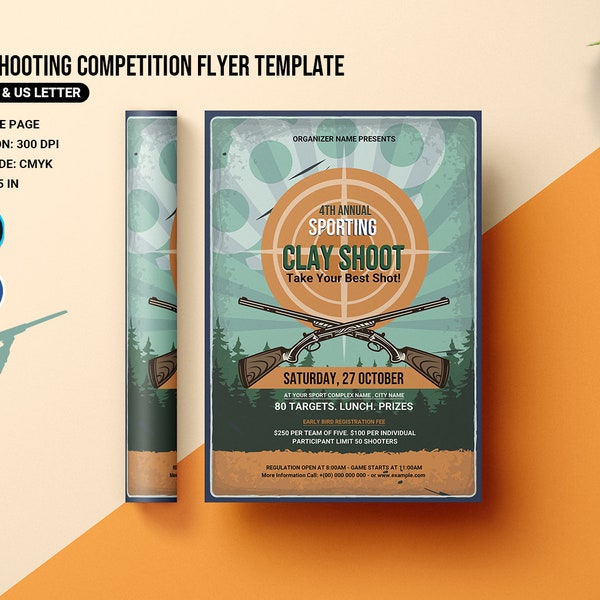Clay Shooting Competition Flyer Template | Photoshop & Ms Word Template | Instant download