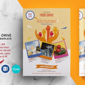 Food Drive Flyer Template | Canva, Ms Word & Photoshop Template | Instant Download
