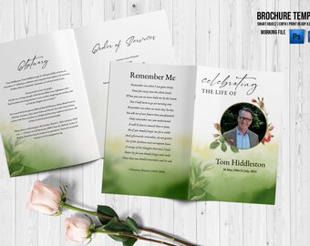 Sjabloon voor aquarel groen begrafenisprogramma (Photoshop, MS Word)