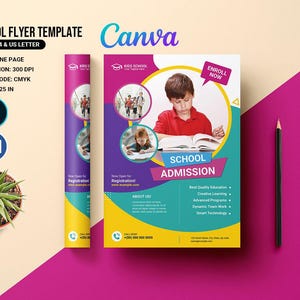 Szablon ulotki przyjęcia do szkoły, ulotka szkolna, ulotka szkolna dla dzieci | Szablon Ms Word, Photoshop i Canva | Natychmiastowe pobranie