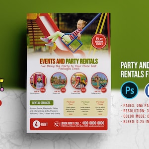 Party and Events Rentals Flyer | Photoshop, Ms Word and Canva template | Instant download