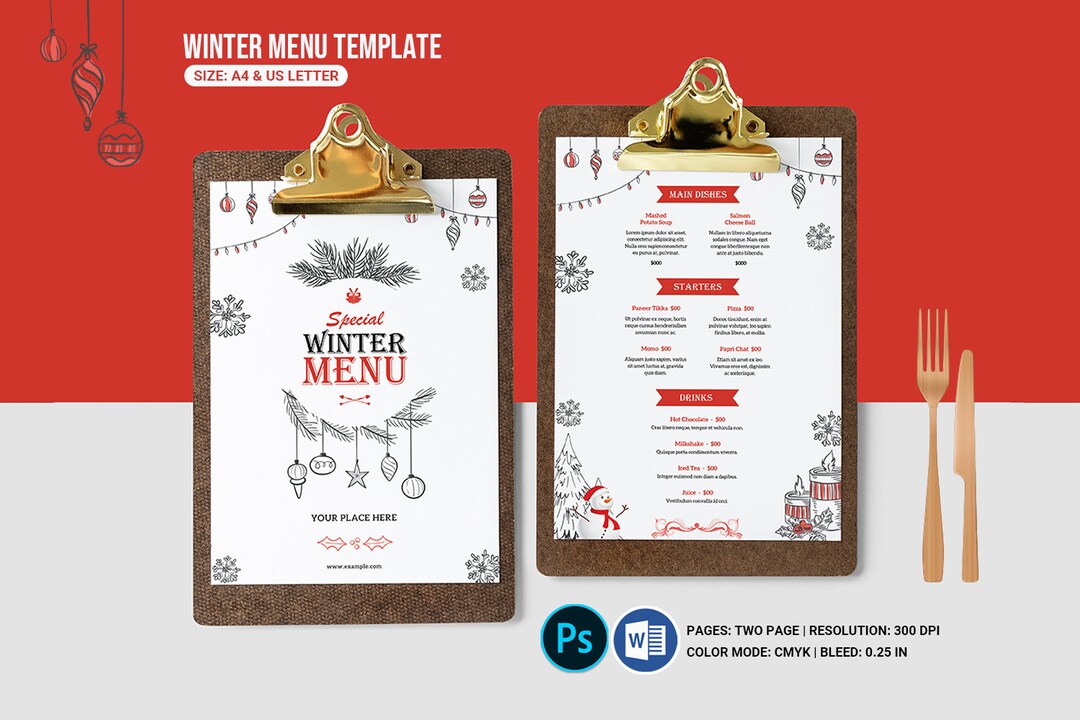 Printable Winter Special Menu Template Restaurant Menu Card Etsy