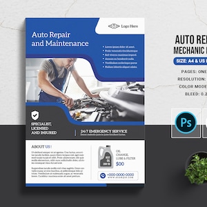 Car Service Flyer Template: Auto Repair, Mechanic (Instant Download)