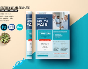 Plantilla de volante para feria de salud / Plantilla para Ms Word, Photoshop y Canva, descarga instantánea - V01