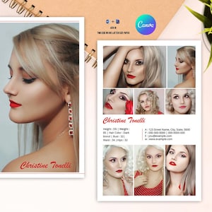 May include: A professional headshot and portfolio layout featuring a woman with blonde hair and red lipstick. The layout includes multiple images, contact information, and the name "Christine Tonelli" in a stylish font. The Canva logo is visible.