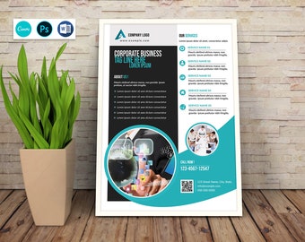 Corporate Business Flyer Template: MS Word, Photoshop, Canva (Instant Download)