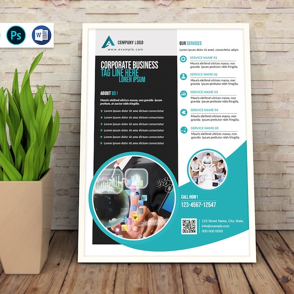 Business Flyer | Corporate Flyer Template | Ms Word,  Photoshop and Canva Template, Instant Download - V03