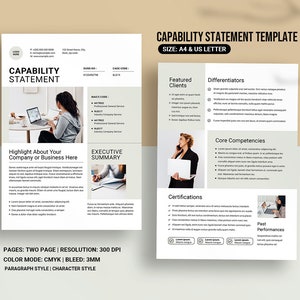 Professional Capability Statement Template – Customizable Designs. Ms Word , Indesign & Canva Template . Instant Download