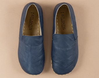 Barefoot Shoes, Mens Wide Toe Box Comfy Shoes, Navy Color Handmade Turkish Slip On Shoes, All Natural Mens Wider Shoes, Fathers Day Gift