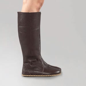Women Cafe Noir Brown Barefoot Boots, Earthing Boots, Handmade Knee High Boots, Brown Leather Boots With Zipper, Grounding Boots, Boots