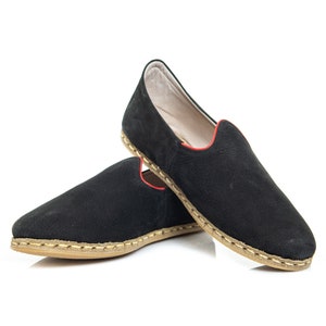 Mens Black Color Nubuck Leather Slip Ons, Turkish Yemeni Shoes, Handmade Leather Loafers, Flat Men Shoes, Gift for Him, Fathers Day Gift