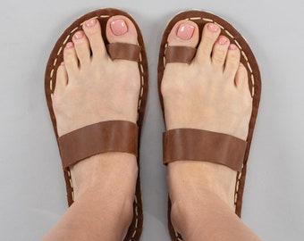 Women Barefoot Thong Sandals, Grounding Flip Flops, Brown Earthing Sandals, Women Greek Sandals, Leather Barefoot Sandals, Gifts for Her