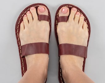 Women Barefoot Thong Sandals, Grounding Flip Flops, Red Earthing Sandals, Women Greek Sandals, Leather Barefoot Sandals, Gifts for Her