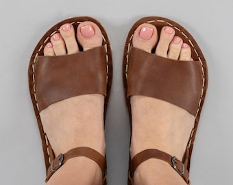 Women Barefoot Sandals, Open Toe Grounding Sandals, Brown Earthing Sandals for Women, Leather Barefoot Wide Flat Sandals, Gifts for Her
