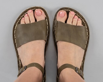 Women Barefoot Sandals, Open Toe Grounding Sandals, Green Earthing Sandals for Women, Leather Barefoot Wide Flat Sandals, Gifts for Her