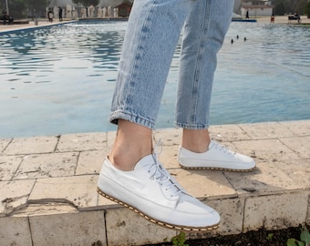 Womens Barefoot Sneakers, Wide Toe Box Sneakers, White Color Handmade Turkish Sneakers, All Natural Sneakers, Zero Drop Sustainable Sneakers
