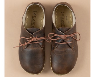 Oxford Barefoot Shoes for Men, Old Coffee Brown Leather Handmade Shoes, Natural, Colorful, Wider Oxfords, Zero Drop Shoes