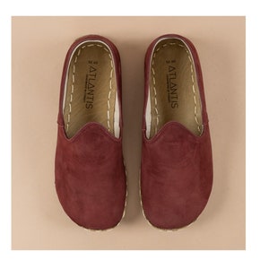 Mens Wide Toe Box Comfy Shoes, Barefoot Shoes, Burgundy Color Handmade Turkish Slip On Shoes, All Natural Mens Wider Shoes, Fathers Day Gift