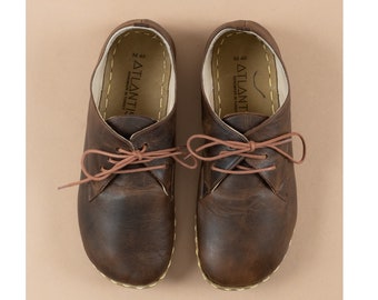 Womens Barefoot Shoes, Dark Brown Leather Oxford Shoes, Minimalist Shoes with Laces, Zero Drop Shoes