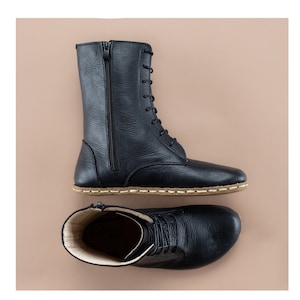 Men Black Barefoot Boots, Earthing Boots, Handmade High Ankle Boots, Black Leather Boots With Zipper, Grounding Boots, Laced Up Wide Boots