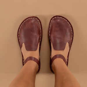Sustainable Barefoot Sandals, Minimalist Shoes, Red Color Leather Sandals, Barefoot Sandals For Women, Natural Foot Shape Wide Sandals