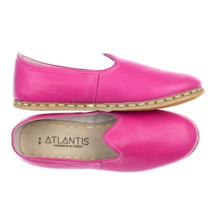 Mens Pink Color Leather Slip Ons, Turkish Yemeni Shoes, Handmade Leather Loafers, Flat Men Shoes, Gift for Him, Fathers Day Gift