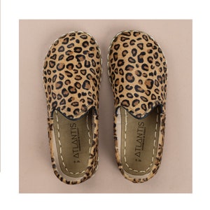 Barefoot LEOPARD HAIR-ON Cow Leather Handmade Women Sport Yemeni Shoes, Natural, Colorful, Slip-On