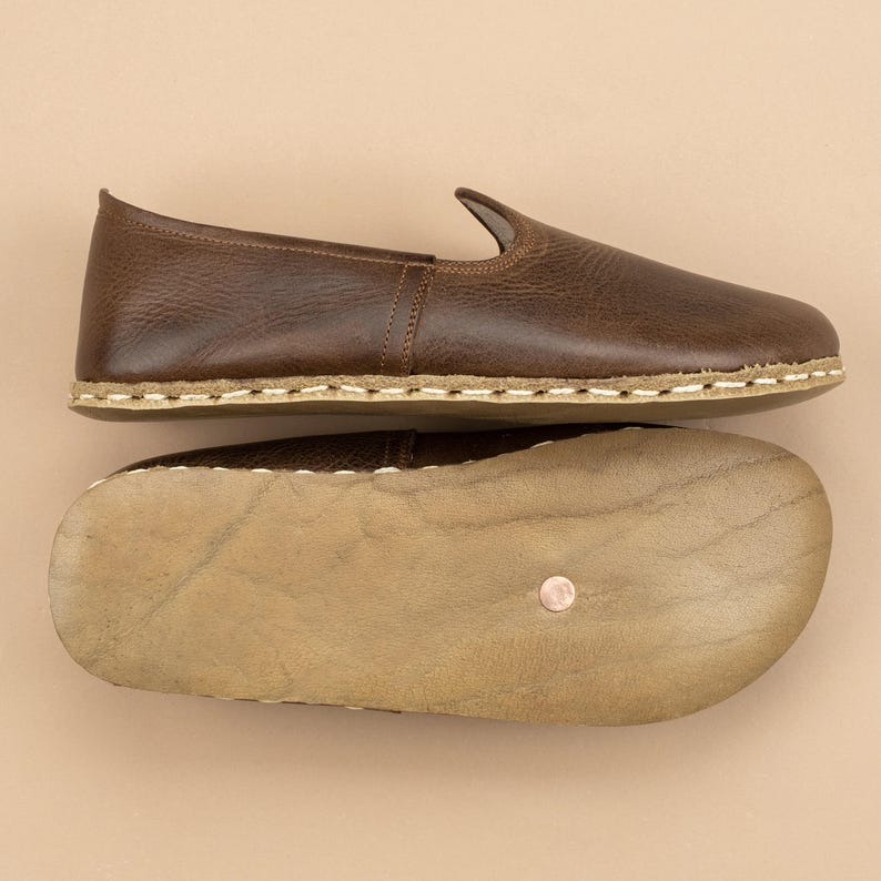 Womens Coffee Barefoot Shoes, Zero Drop Minimalist Shoes, Wide Toe Box Shoes, Handmade Turkish Slip On Shoes, Sustainable Natural Flats zdjęcie 5