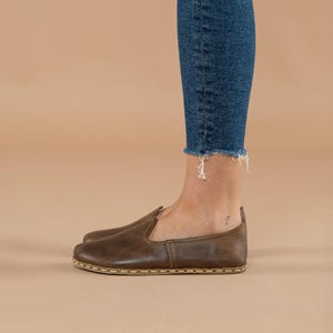 Womens Coffee Barefoot Shoes, Zero Drop Minimalist Shoes, Wide Toe Box Shoes, Handmade Turkish Slip On Shoes, Sustainable Natural Flats zdjęcie 3