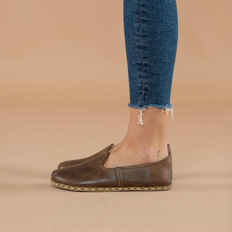 Womens Coffee Barefoot Shoes, Zero Drop Minimalist Shoes, Wide Toe Box Shoes, Handmade Turkish Slip On Shoes, Sustainable Natural Flats zdjęcie 3