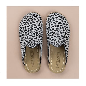WOMEN Wide Slipper, Sandals Barefoot POLKA DOTS Hairly Leather Handmade
