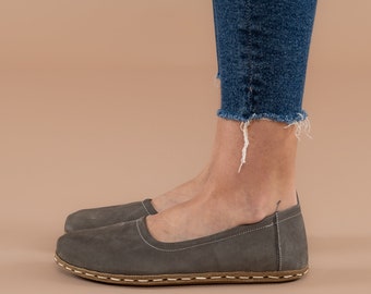 Women Earthing Barefoot Shoes, Minimalist Women Grounding Shoes, Barefoot Gray Ballet Flat Shoes, Barefoot Flats For Women, Wide Flat Shoes