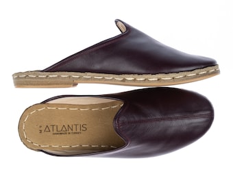 Mens Maroon Color Leather Slippers Flat 