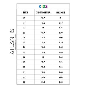 the size chart for kids's shoes