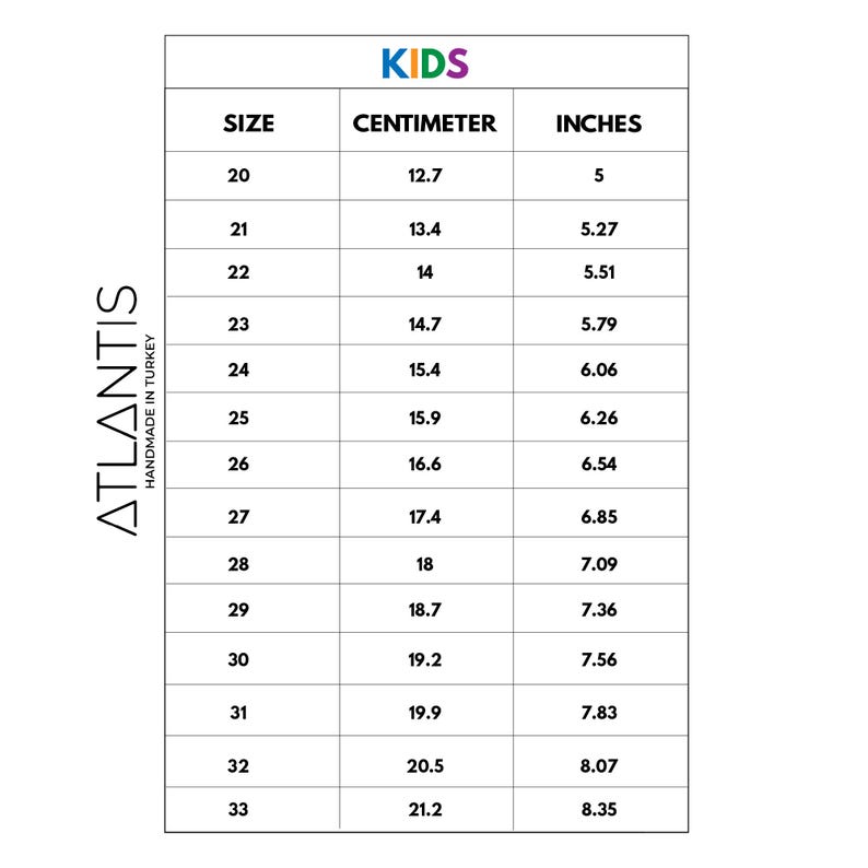 the size chart for kids's shoes
