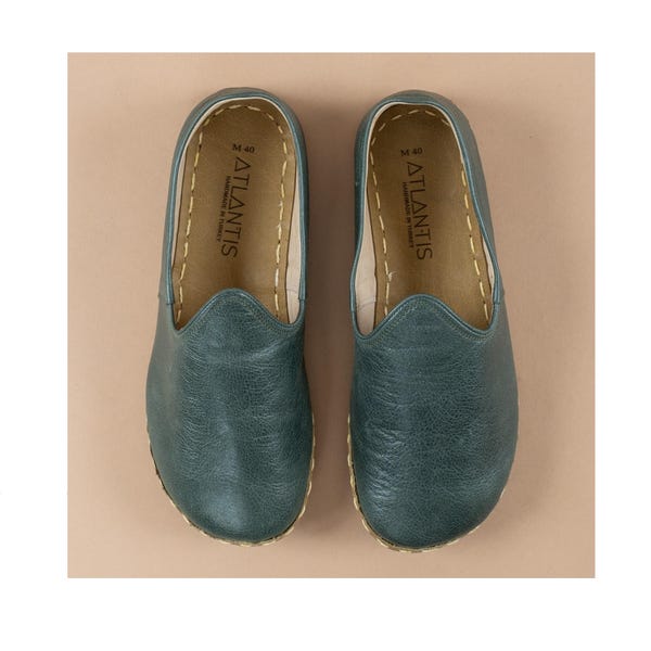 Womens Wide Toe Box Comfy Shoes, Barefoot Shoes, Green Color Handmade Turkish Slip On Shoes, All Natural Women Wider Shoes, Mothers Day Gift