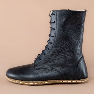 Men Black Barefoot Boots, Earthing Boots, Handmade High Ankle Boots, Black Leather Boots With Zipper, Grounding Boots, Laced Up Wide Boots image 3