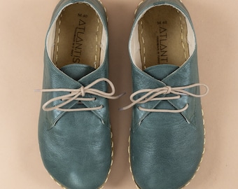 Oxford Barfuß Grünes Leder Handgefertigte Männer Klassische jemenische Schuhe, natürlich, Bunt, Slip-On