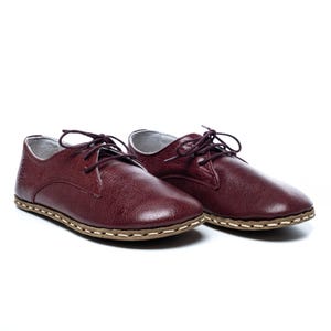 Womens Barefoot Shoes, Burgundy Leather Oxford Shoes, Handmade Minimalist Shoes, Zero Drop Shoes