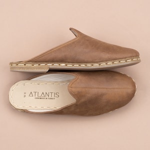 Womens Zaragoza Tan Nubuck Leather Slippers, Flat Slippers, Winter Slip-Ons, Turkish Slippers, Handmade Slippers, Christmas Gift