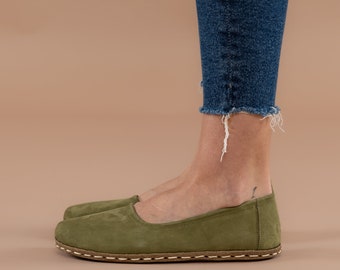 Women Earthing Barefoot Flat Shoes, Minimalist Women Grounding Shoes, Barefoot Green Ballet Shoes, Barefoot Flats For Women, Wide Flat Shoes