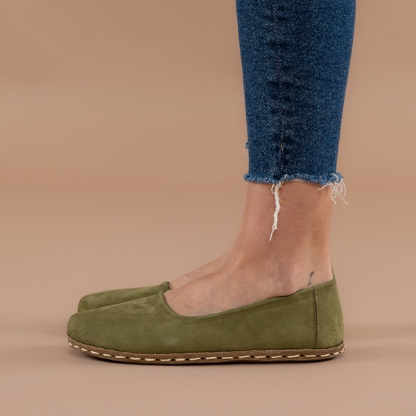 Women Earthing Barefoot Flat Shoes, Minimalist Women Grounding Shoes, Barefoot Green Ballet Shoes, Barefoot Flats For Women, Wide Flat Shoes